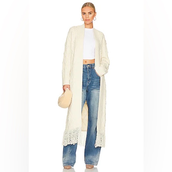 ❌SOLD🏷️Le Superbe Bohemian Knit Duster Sweater Cardigan Coat in Cream Size Small - Picture 1 of 11